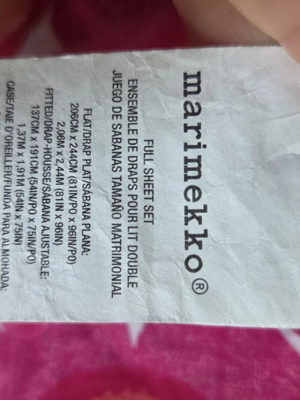 Marimekko Floral Red & Pink Cotton Bedding Fitted Full Sheet Flaw